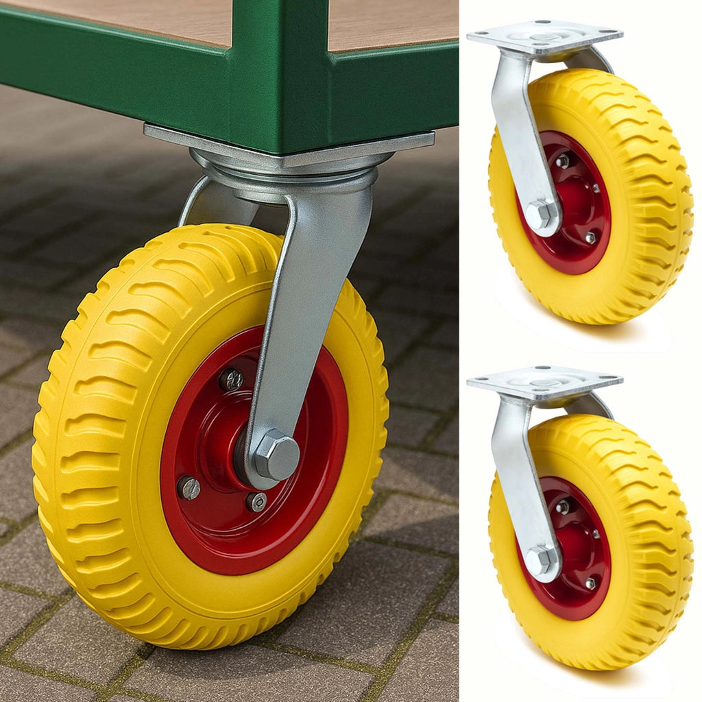 Set 2 ruote girevoli da trasporto, antiforatura, 220x58 mm, 100 kg/ruota, con piastra di montaggio