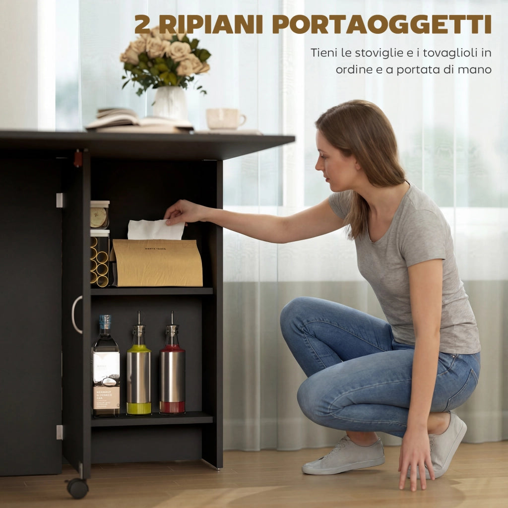 Tavolo pieghevole in legno con ruote per 4-6 persone ¨C Xylo ¨C 75x140x74cm nero