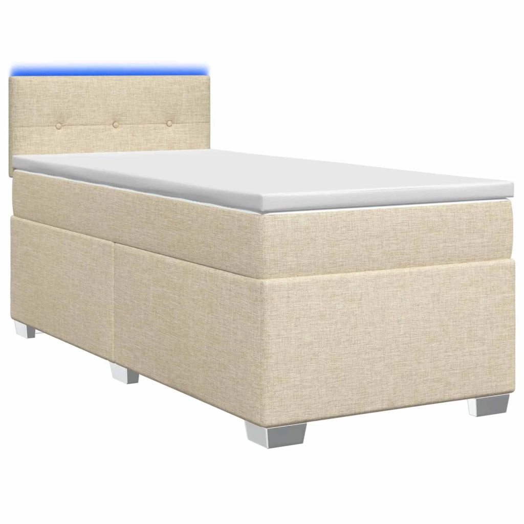 Letto con Box Spring, Materasso e LED Crema 90 x 190 cm Tessuto 3451838