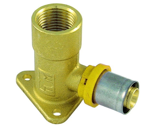 Raccordo curvo femmina flangiato H 53 20 x 1/2 per multistrato per gas tiemme