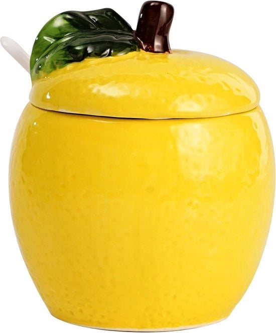 Vaso di ceramica a forma di frutta - contenitore per zucchero - zuppa - pepe con coperchio e cucchiaio - contenitori per erbe (arancione) Zuppa