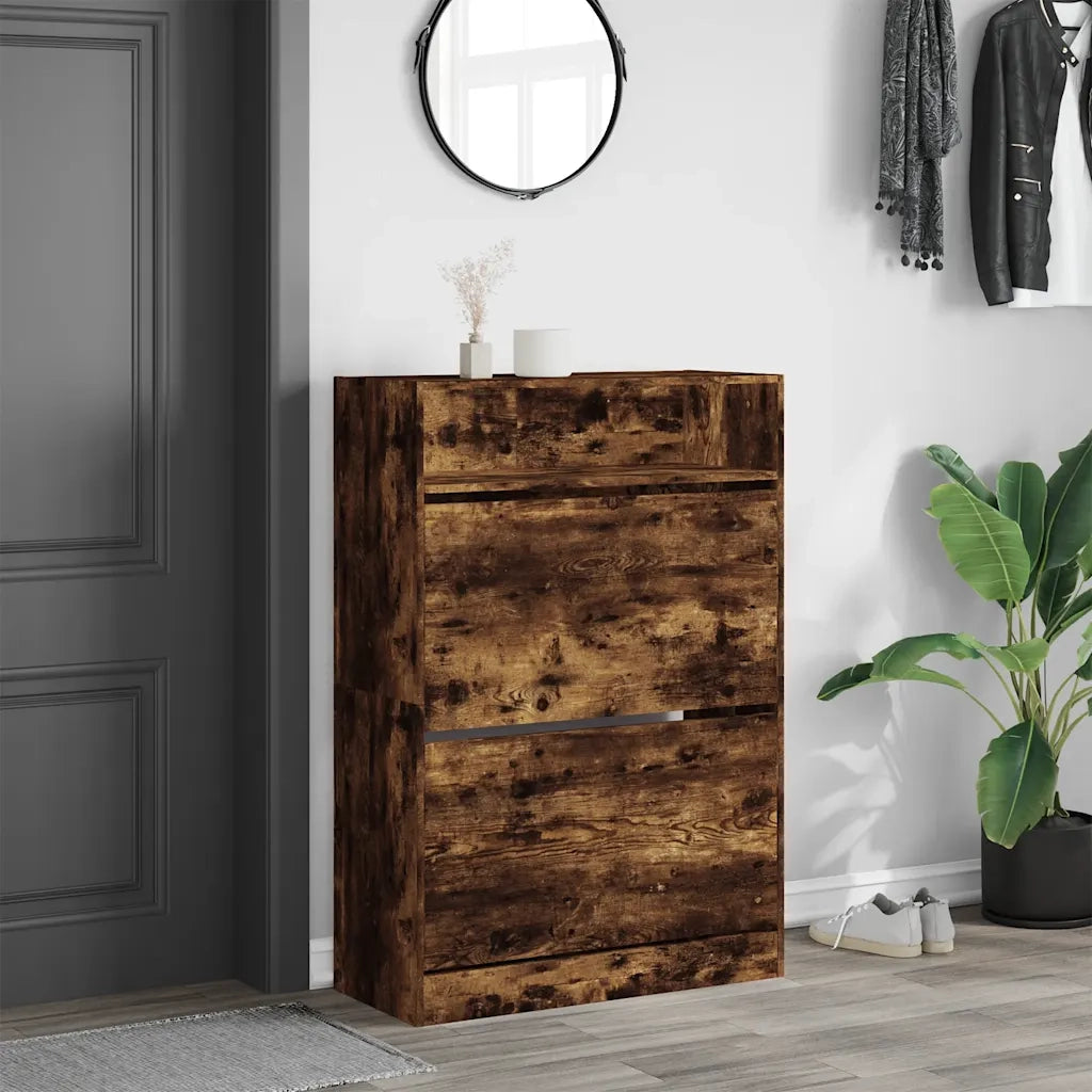 Scarpiera | Mobile per scarpe con 2 Cassetti Ribaltabili Rovere Fumo 80x34x116 cm