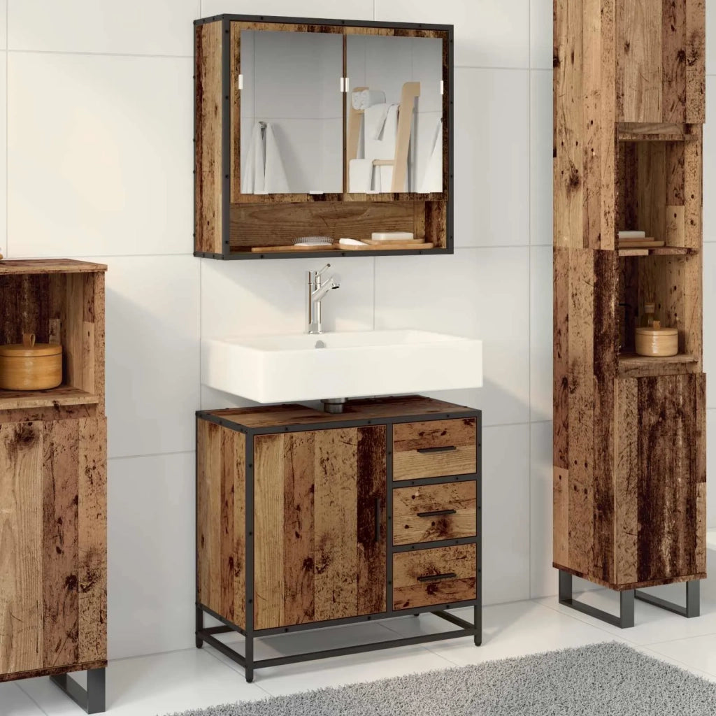 Set di mobili per il bagno con cassetto 2 pcs Legno vecchio