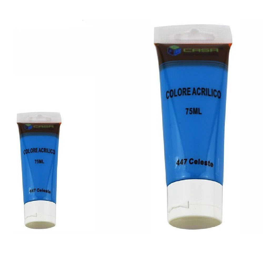 Trade Shop - Set 6 Pezzi Pittura Acrilica Vernice Confezione Colore Celeste Tubo 75 Ml 07498 -