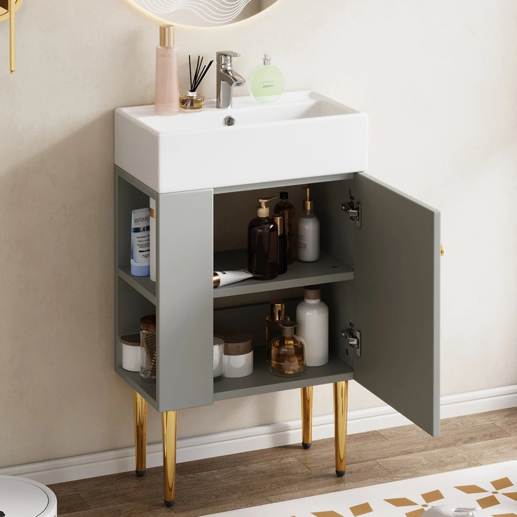 Mobile bagno con lavabo integrato grigio e bianco