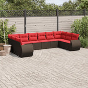 Set Divani da Giardino 10 pz con Cuscini Marrone in Polyrattan 3221873