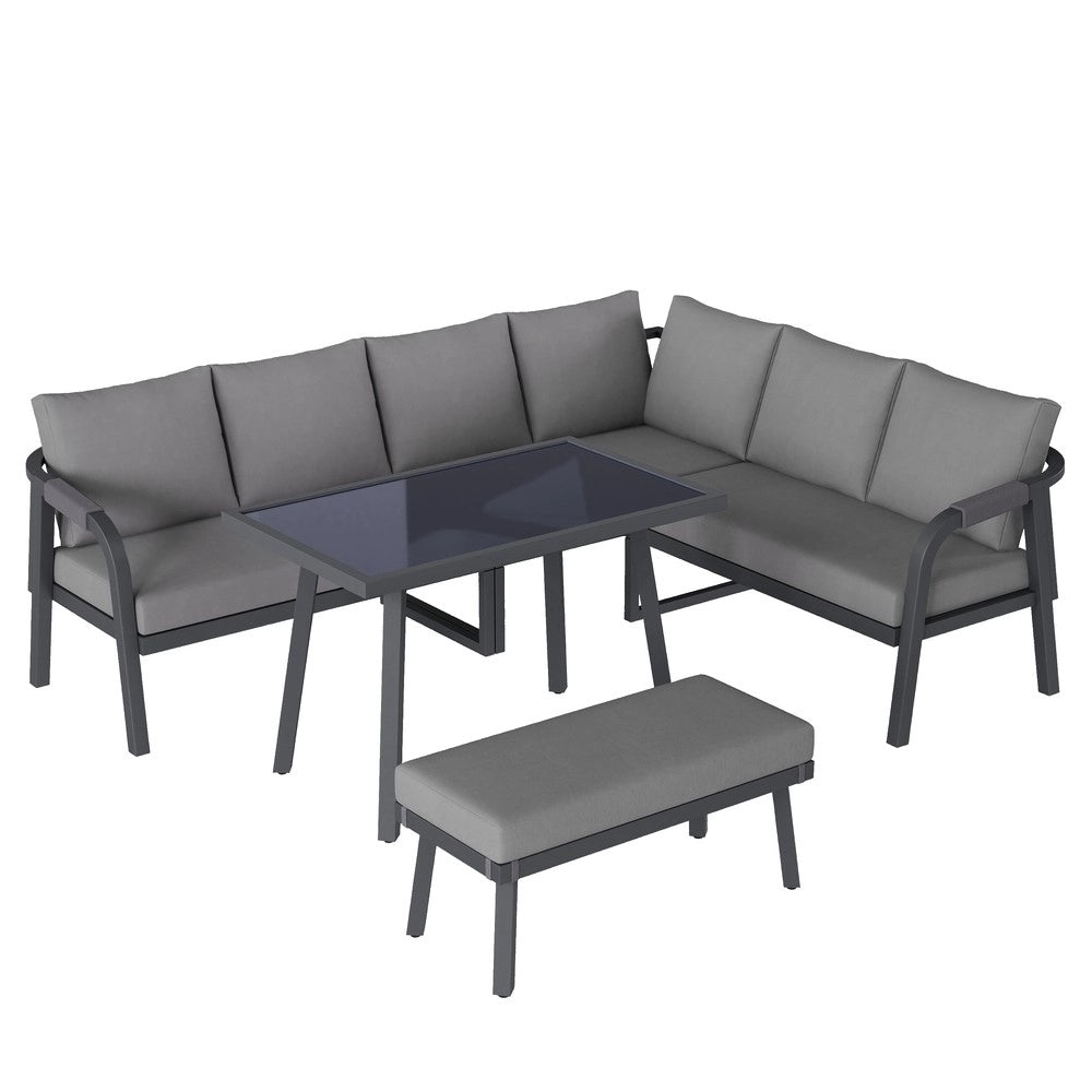 Set Tavolo da Pranzo da Giardino 8 Posti con Divano Angolare ¨C Xylo ¨C Polyrattan Grigio