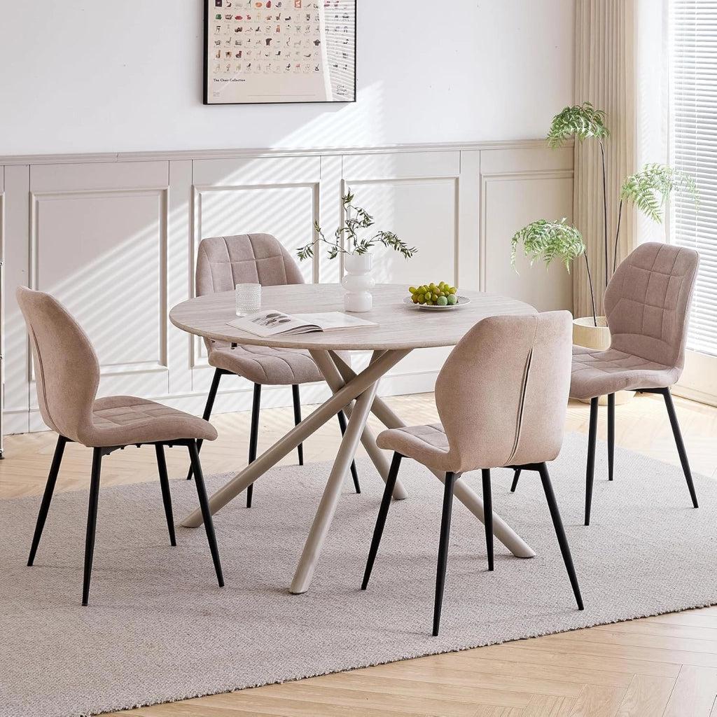 GrandCA HOME Set tavolo e sedie da pranzo nordico, tavolo da pranzo rotondo 115 * 115 * 73 cm e 4 sedie da cucina imbottite, adatto per cucina, sala da pranzo e soggiorno (Grigio)