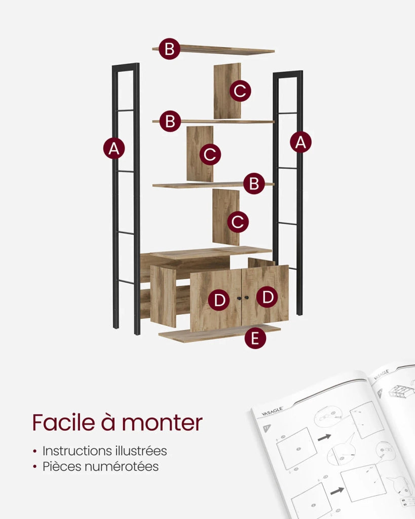 Libreria a 4 ripiani grande struttura in acciaio stabile 30 x 74 x 154,5 cm stile industriale marrone 12_0005711