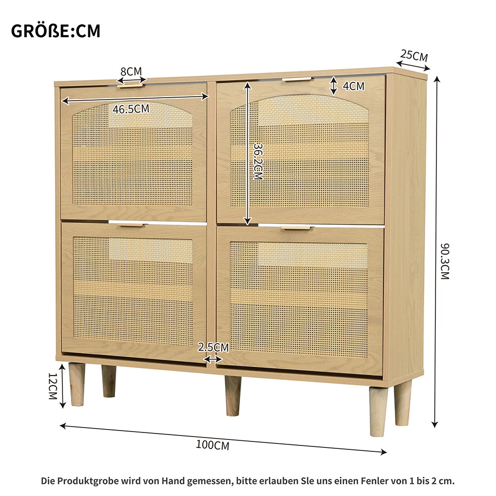 Scarpaio in rattan con 4 cassetti - Xylo - 100x25x90 cm - Stile rustico per corridoio, camera da letto