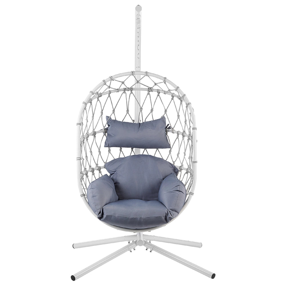 Sedia appesa bianca con supporto e morbido cuscino boho scandinavo