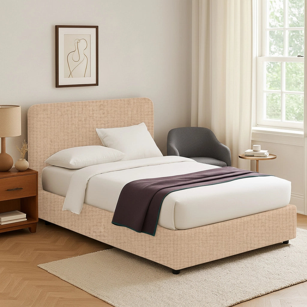 Reading, Letto Singolo Sfoderabile Made in Italy, Beige