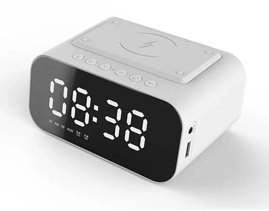 Radio Alarmando con Ricarica Senza Fili - sveglia Digitale - sveglia Digitale per Camera da Letto - Radio a Orologio con Radio FM - USB & Qi Ricarica Senza Fili dell'Alarmando - Bianco
