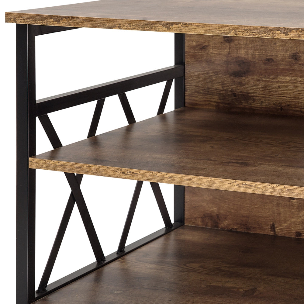 Mobile TV RTV Legno Scuro Metallo e Truciolare 4 Ripiani Mobiletto Soggiorno Moderno Industriale