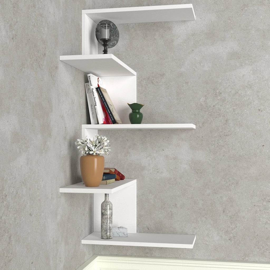 Mensola angolare in legno "Caniko" - 51 x 29 x 109 cm - Bianco