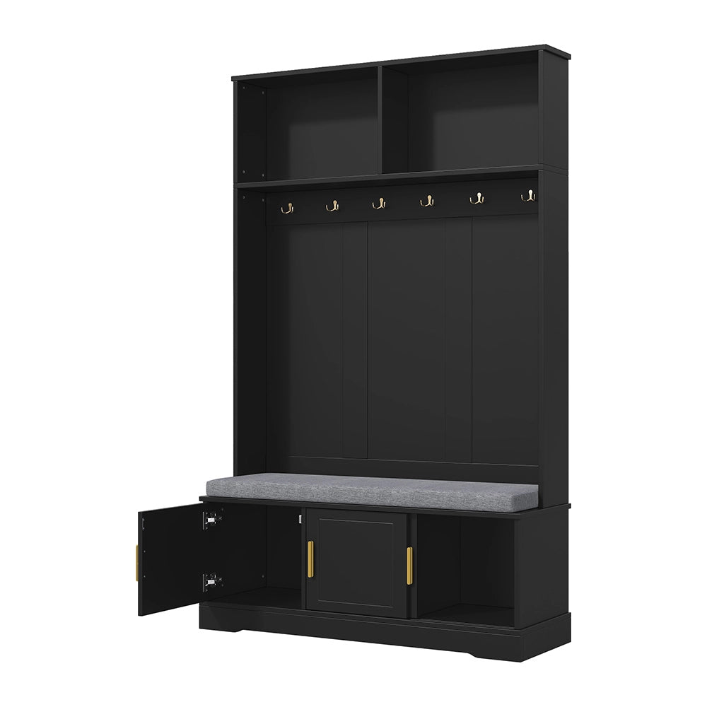 Porte-manteau con banco scarpe - Xylo - 120??40??191 - Nero - 6 ganci tripli ingresso corridoio
