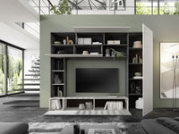 Parete Attrezzata Design Contemporaneo 277x40x210 cm Pratiko Ghisa e Pietra