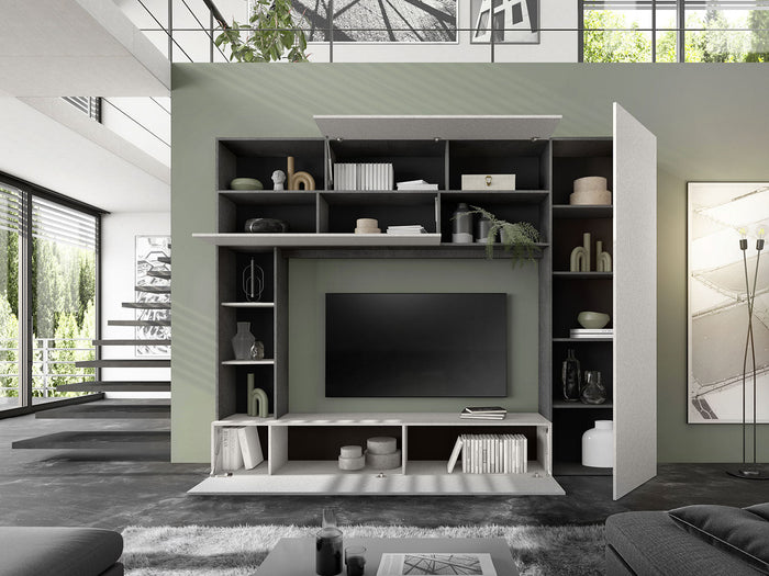 Parete Attrezzata Design Contemporaneo 277x40x210 cm Pratiko Ghisa e Pietra