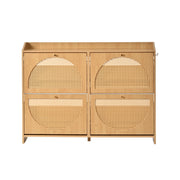 Scarpiera con 4 ante a ribalta; 8 scomparti e 2 ganci; per ingresso; in MDF; naturale; 120 × 24 × 90 cm