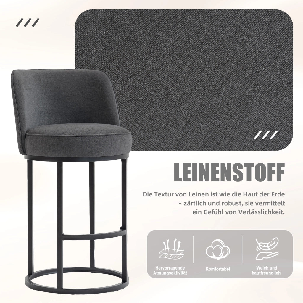 Sgabelli da Bar Set 2 Pezzi ¨C MINIMAL ¨C Seduta Imbottita in Tessuto, Gambe in Metallo Nero
