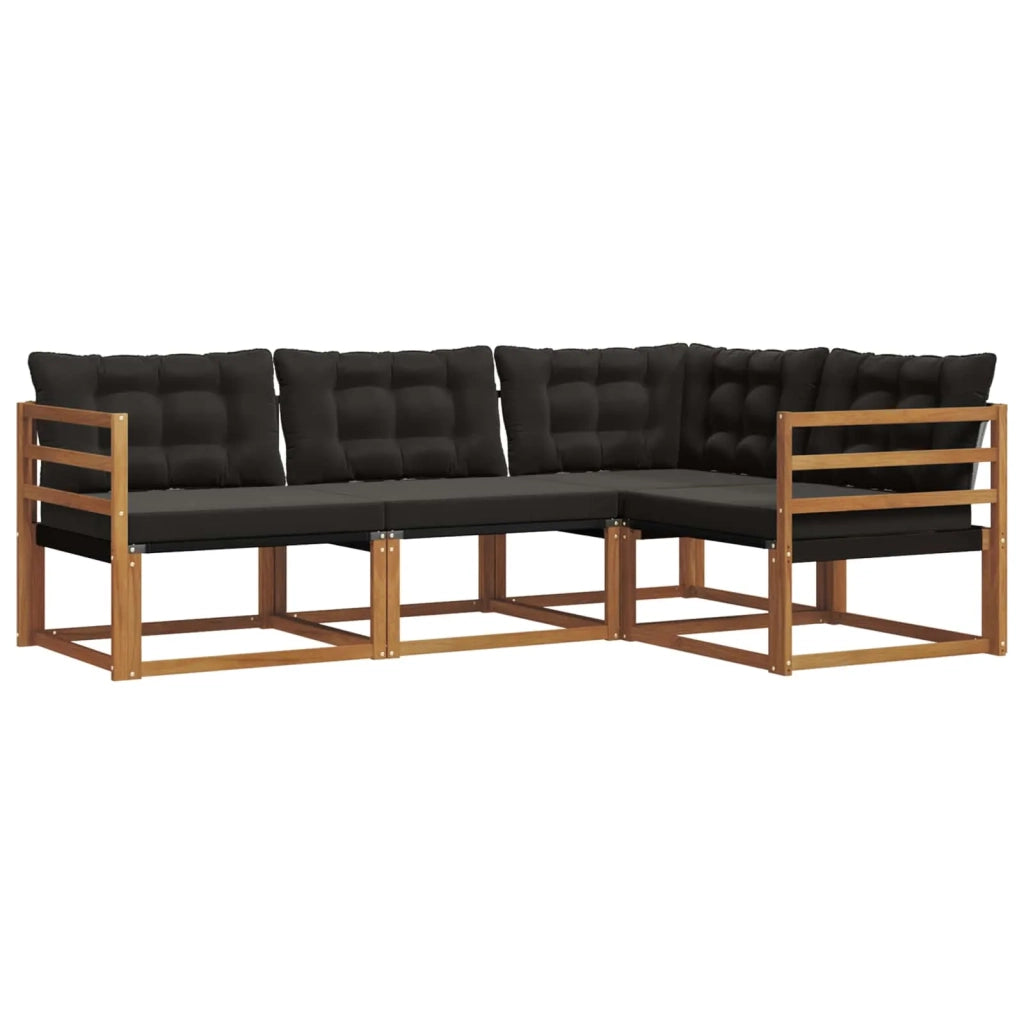 Set di divani da esterno con cuscino 4 pcs Naturale e Nero