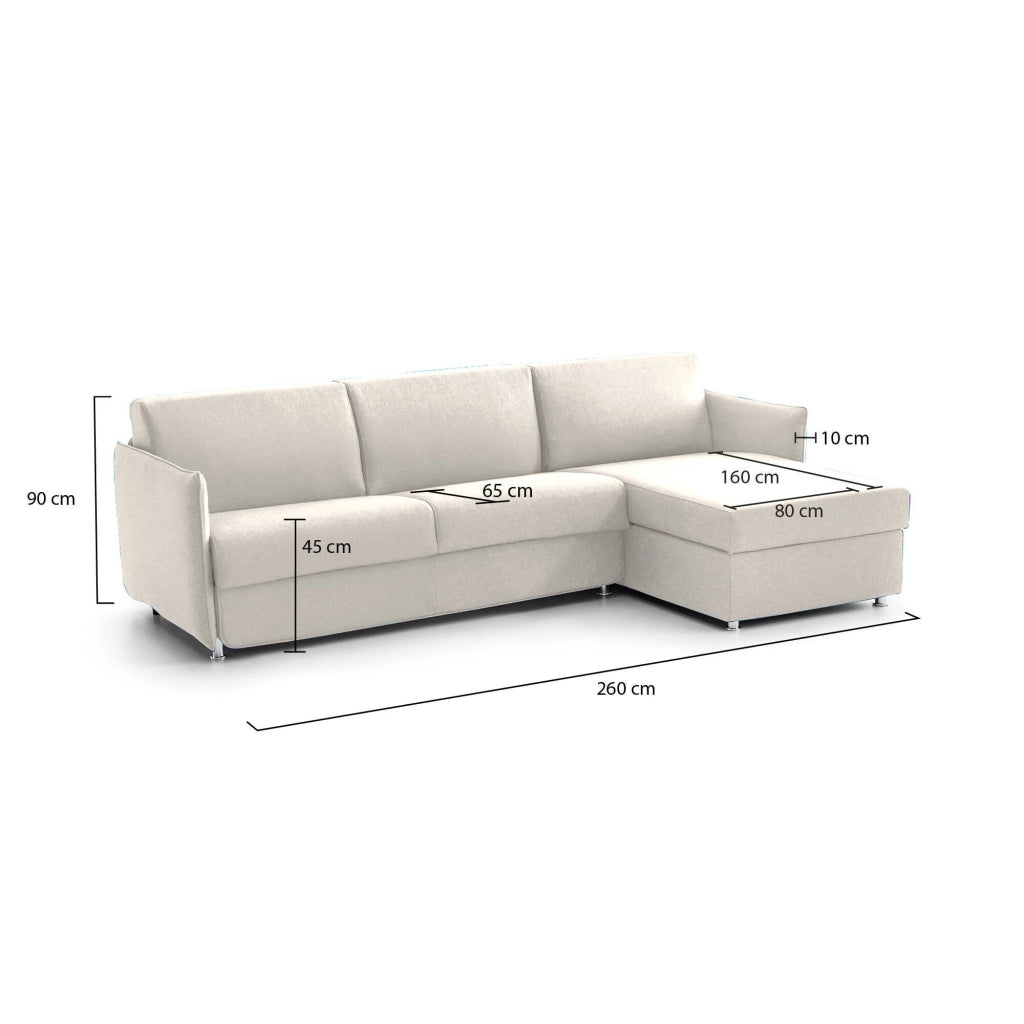 Posina, Divano Fisso con Penisola Sfoderabile Made in Italy, 260x160 cm Beige