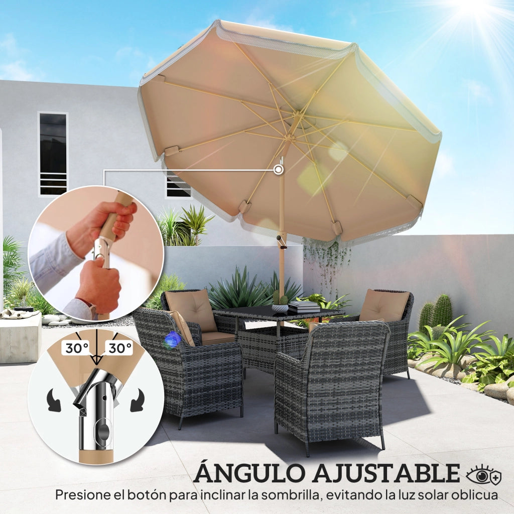 Ombrellone da Giardino con Tenda a Frange e Manovella ¨C zephmum ¨C Beige ?266x238 cm