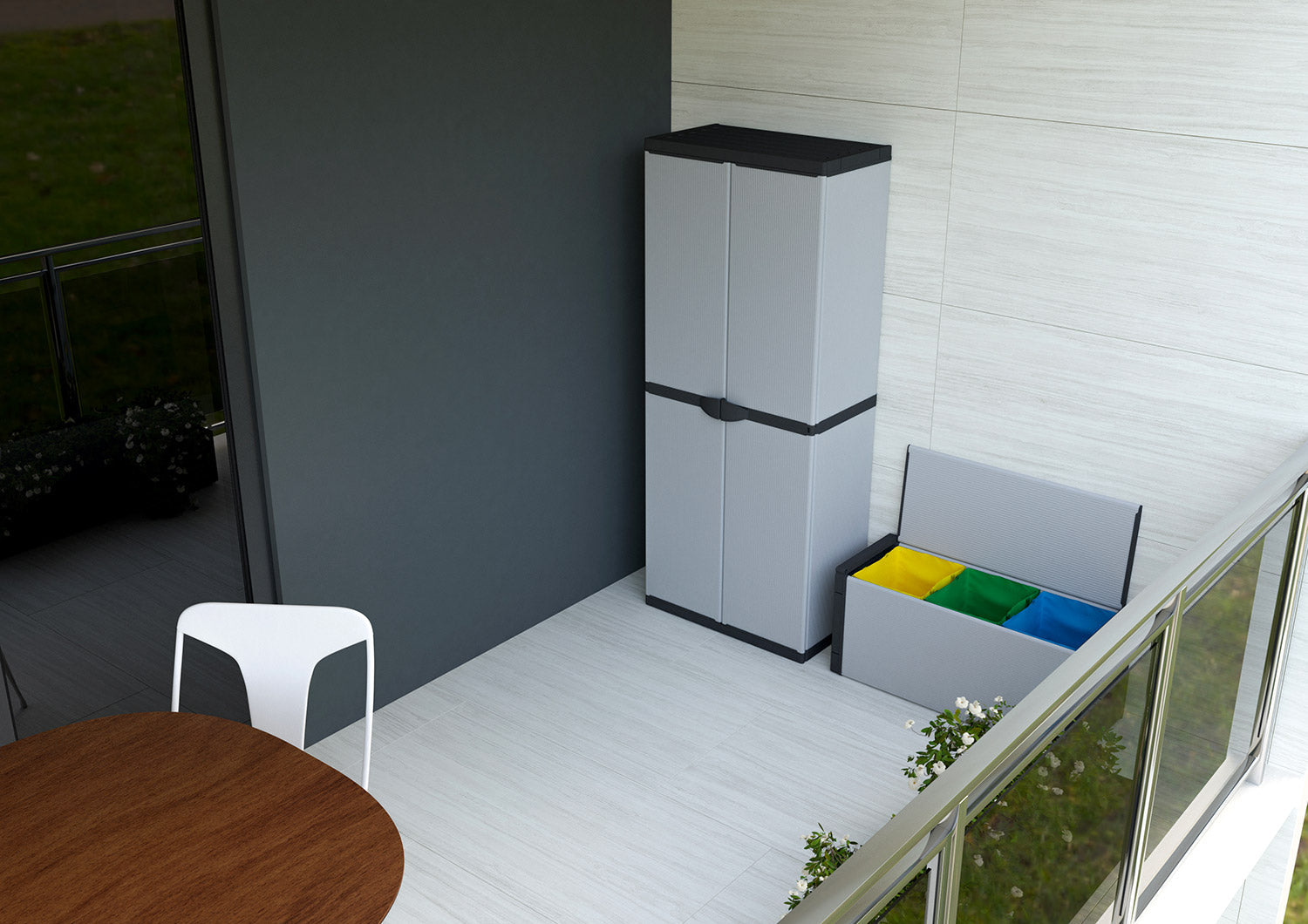 Armadio da Esterno 68x40x165 cm 2 Ante 4 Ripiani in Resina Grigio