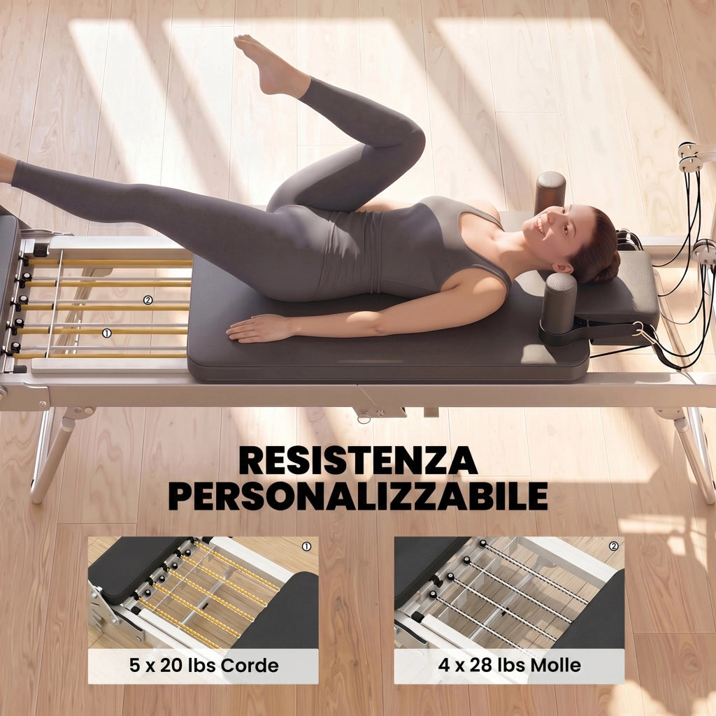 Reformer Pilates Pieghevole per Casa con 2 Bande Elastiche ¨C Minimal ¨C Nero