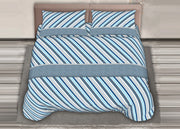 Completo Lenzuola Stiro Facile 100% Cotone Made Italy Effetto Seta Disegno Cross - Matrimoniale - Azzurro