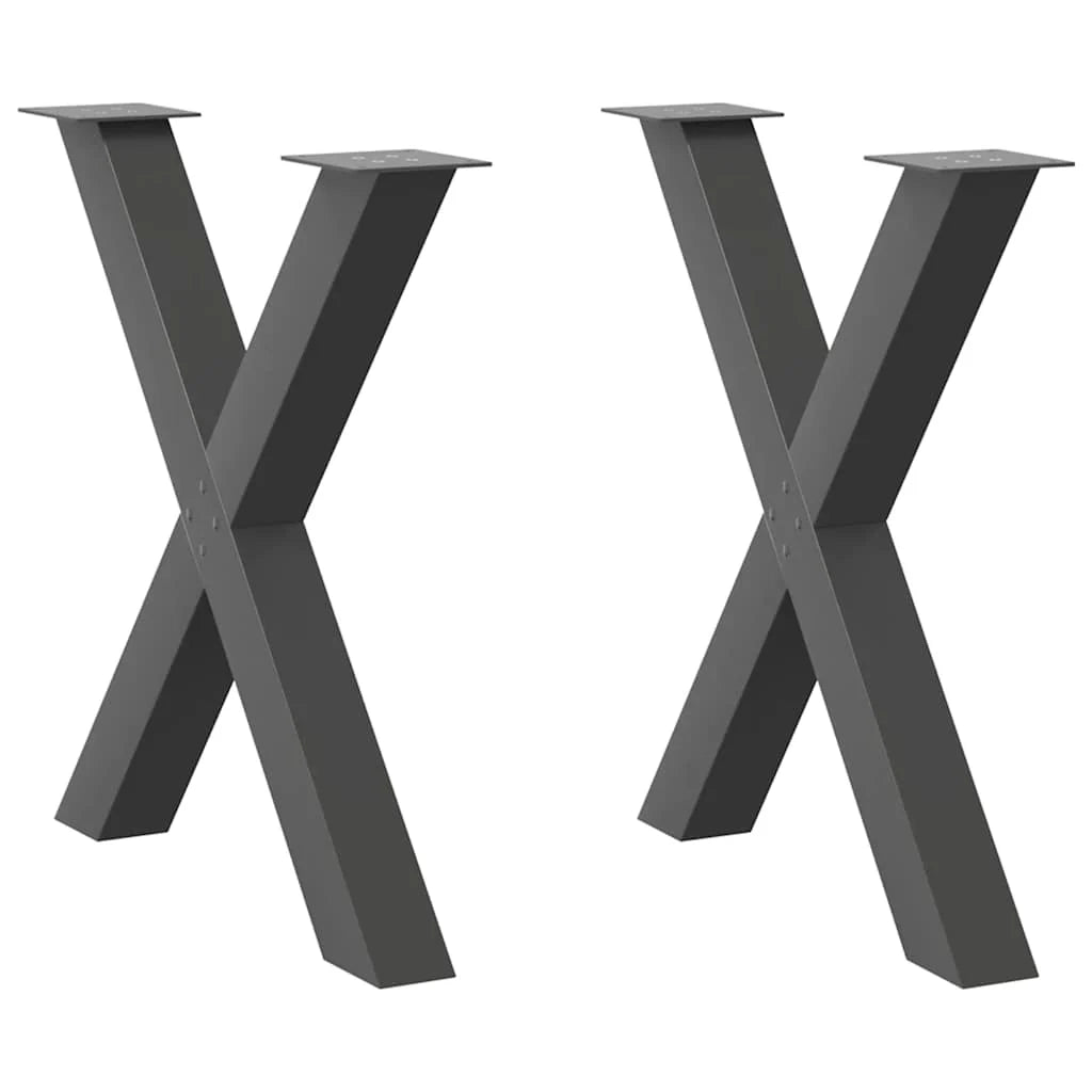Set di 2 gambe per tavolo da pranzo a forma di X 70 x 73 cm con piedini regolabili design moderno acciaio antracite 02_0057250