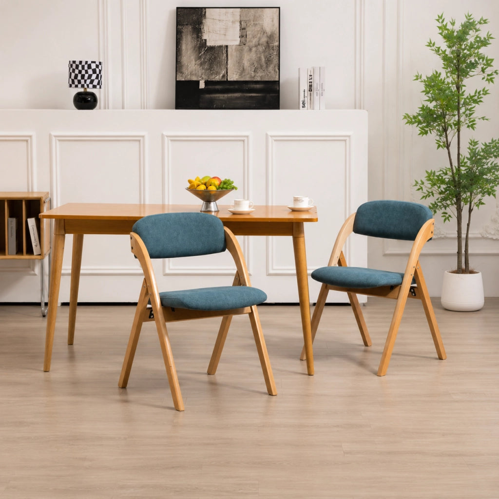 Set di 2 sedie pieghevoli con seduta imbottita; schienale confortevole in legno; blu