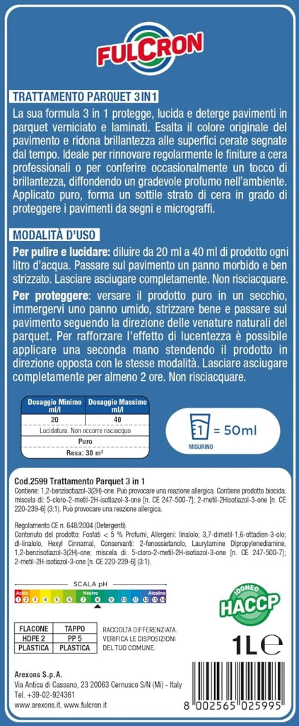 TRATTAMENTO PER LAMINATI E PARQUET 3 IN 1 'FULCRON' lt. 1- 6 pezzi  - AREXONS