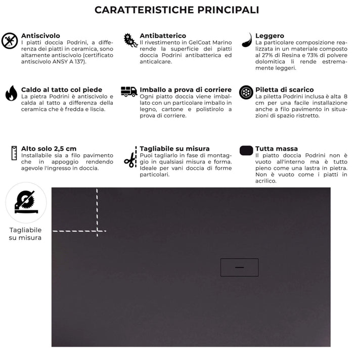 Piatto Doccia in Pietra 100x130 cm Bonussi Manila Nero