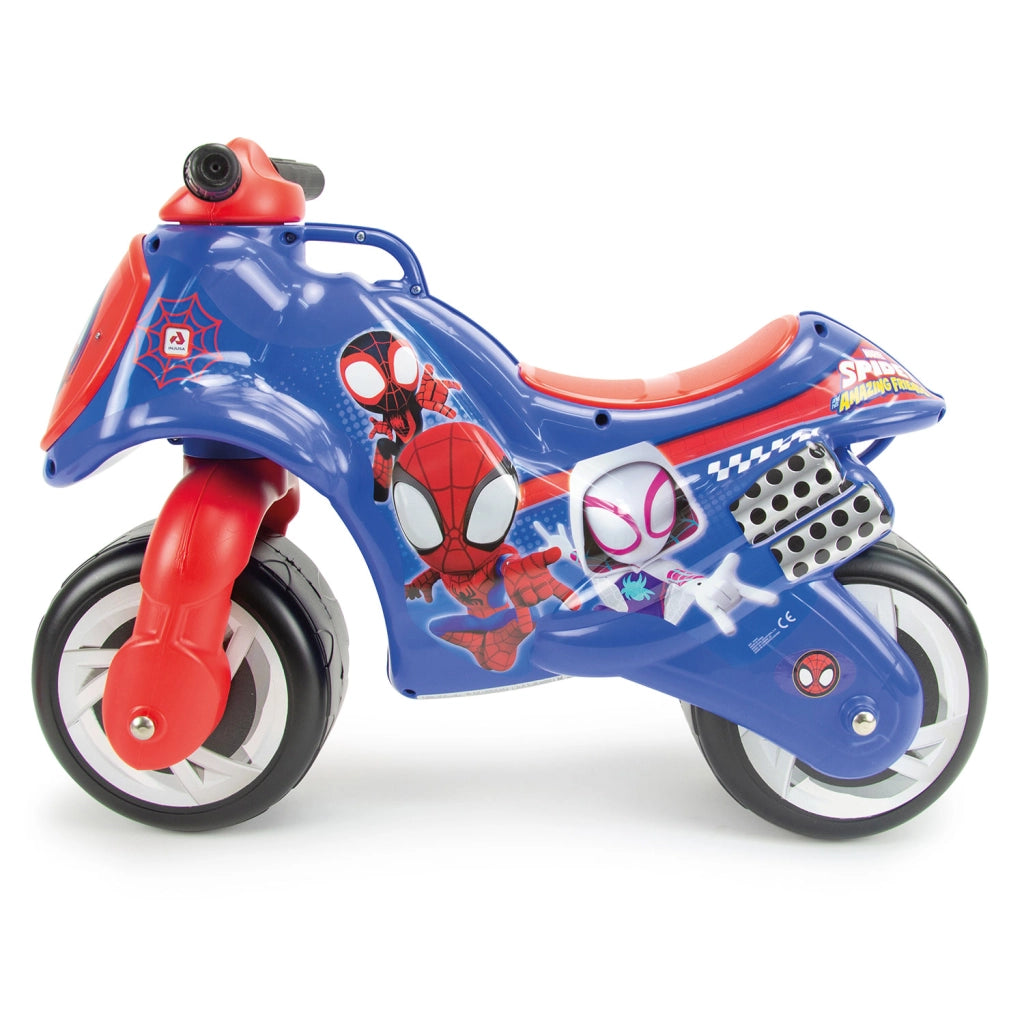 Moto Cavalcabile per Bambini 18-36 mesi a Spinta Marvel Spidey 69x27,5x49 cm fino a 30 kg con Maniglia di Trasporto Blu