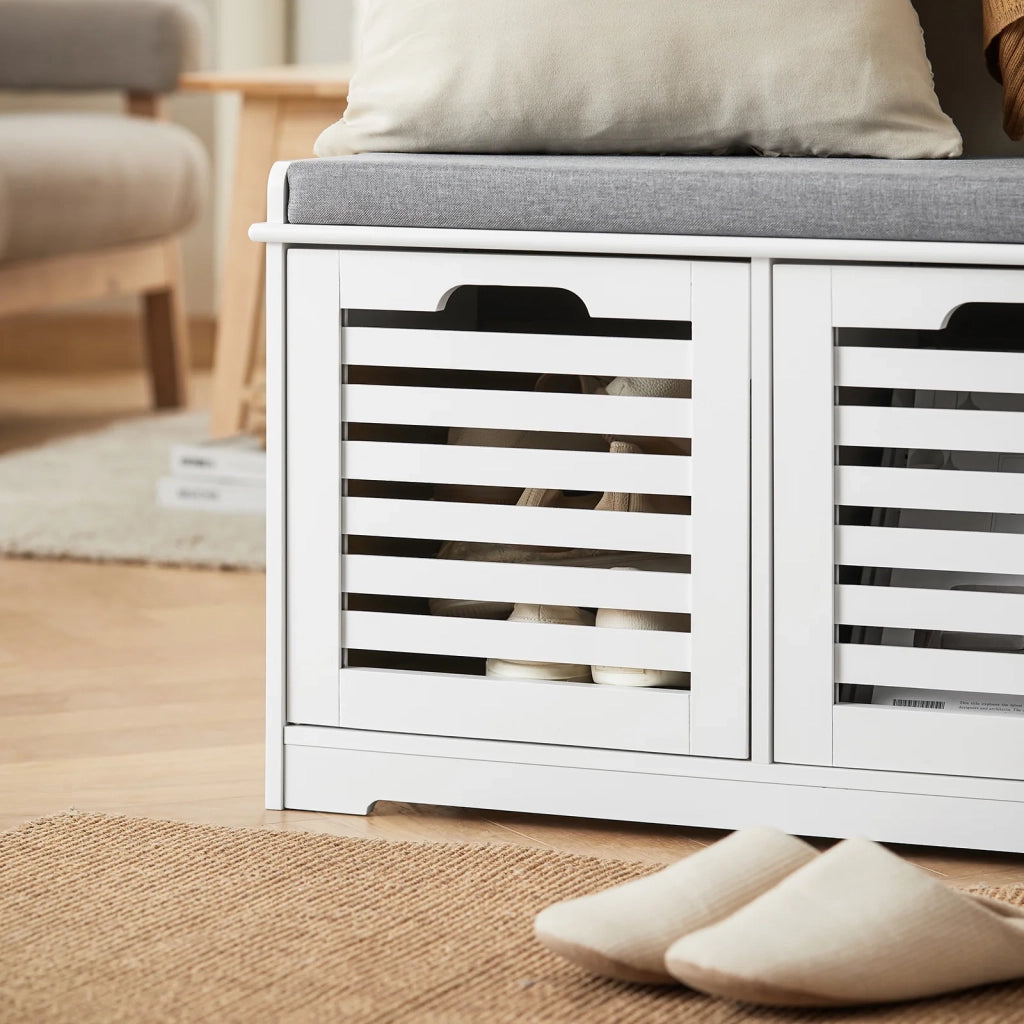 Scarpiera da ingresso Panchina con Cuscino e Cestini 2 Cestini Bianco FSR23-K-W