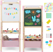 Cavalletto per Bambini Regolabile in Altezza in Legno, Cavalletto a Doppio Lato con Lavagna Magnetica e Bianca, con Scatola, Magneti con Lettere e Numeri, per Bambini 3-8 Anni (Rosa)