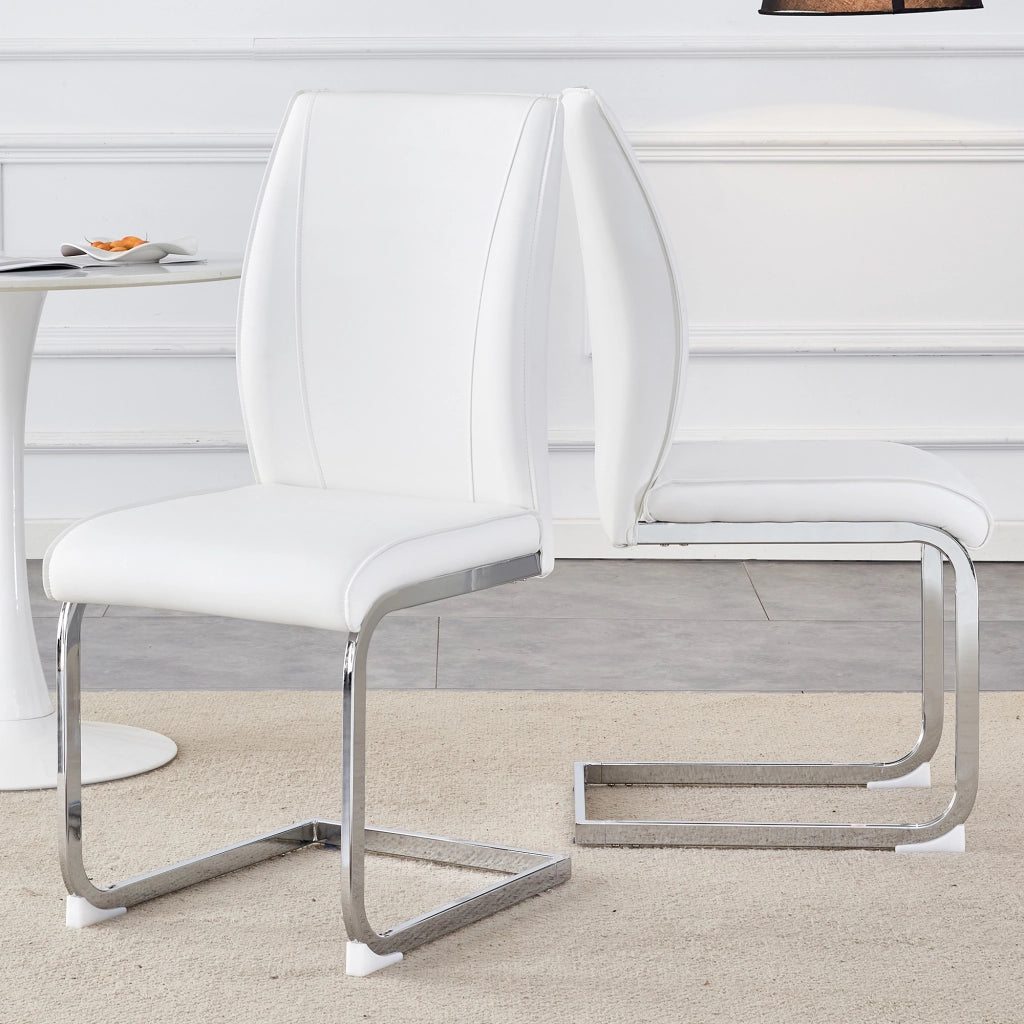 Sedia da pranzo con Schienale Ergonomico e Piedini Antiscivolo in Metallo e PU Bianco Argento