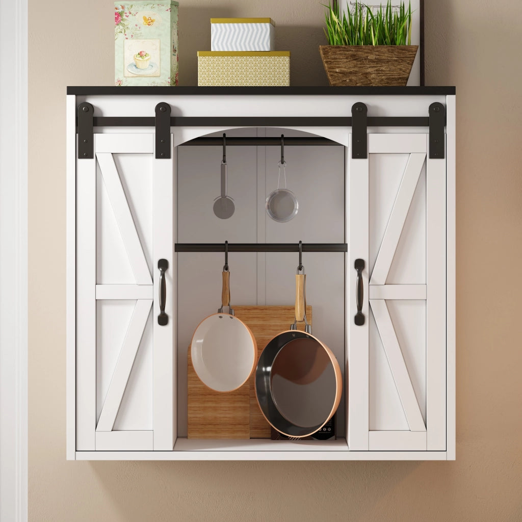 Armadio pensile con 2 ante scorrevoli e ripiani regolabili; per cucina; in MDF; 80 x 31 x 76 cm; bianco