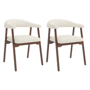 Set di 2 sedie da pranzo - con schienale ergonomico - in legno massello e bouclé - noce