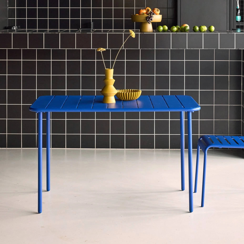 Tavolo da giardino in acciaio, 4 posti, 120cm, blu elettrico