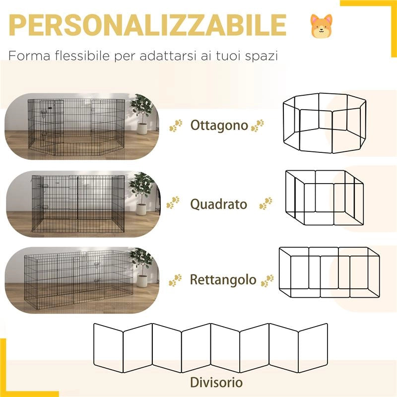 RECINTO PER CANI E CUCCIOLI, BOX PER ANIMALI DA 8 PEZZI IN FILO DI FERRO, 76 X 61CM NERO