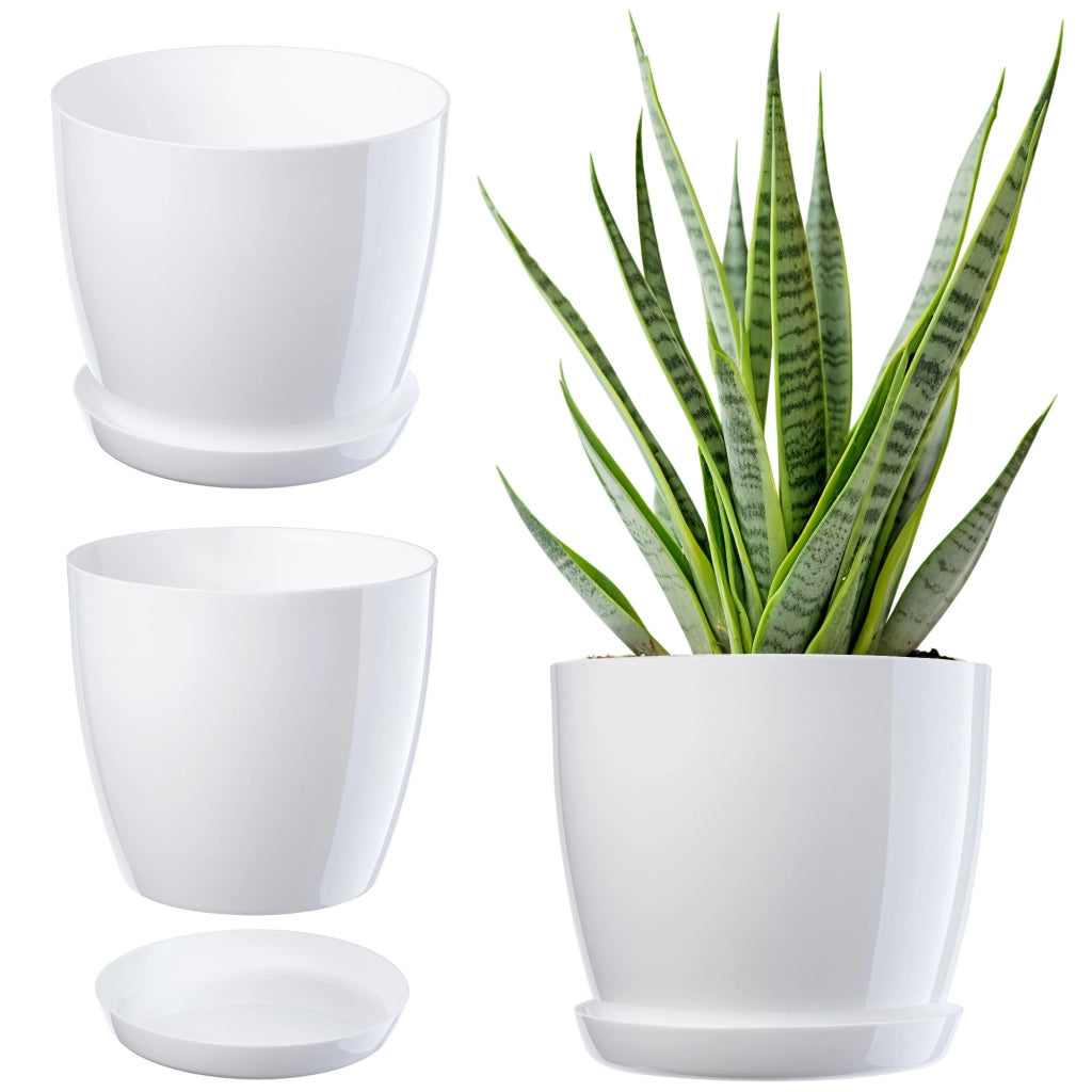 Vaso da fiori KADAX con sottovaso e coperchio in plastica, 14 cm, bianco.