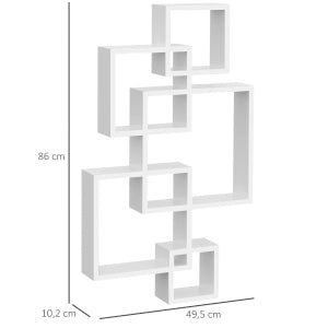 Mensola da parete moderna in legno di abete, bianca, 49,5 x 10,2 x 86 cm, 9 scomparti