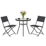 Set Bistrot Esterno 3 Pezzi ¨C zephmum ¨C Nero con Tavolo Vetro Semicircolare e Sedie Pieghevoli