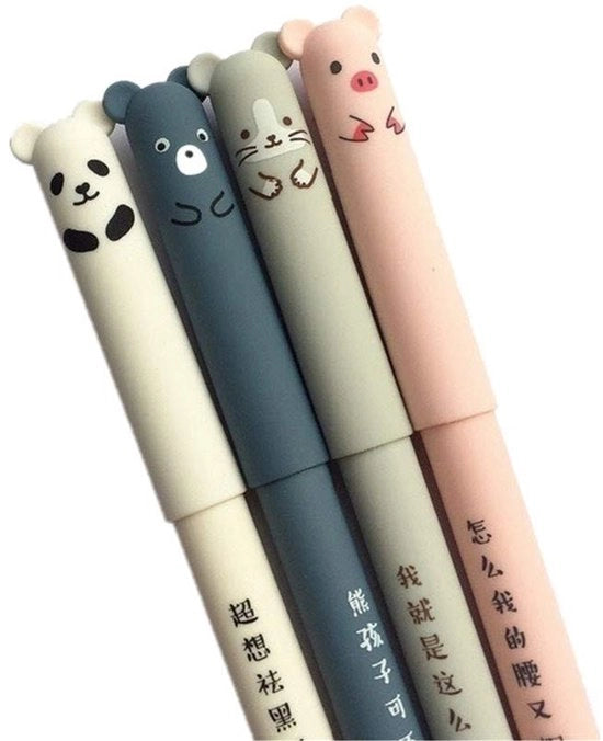 Set di pennarelli inchiostri a gomma 0,35 mm - Umidificabili - Pacchetto da 4 - Disegno animale - Blu - Inchiostro di alta qualità - Pennarelli per scrivere