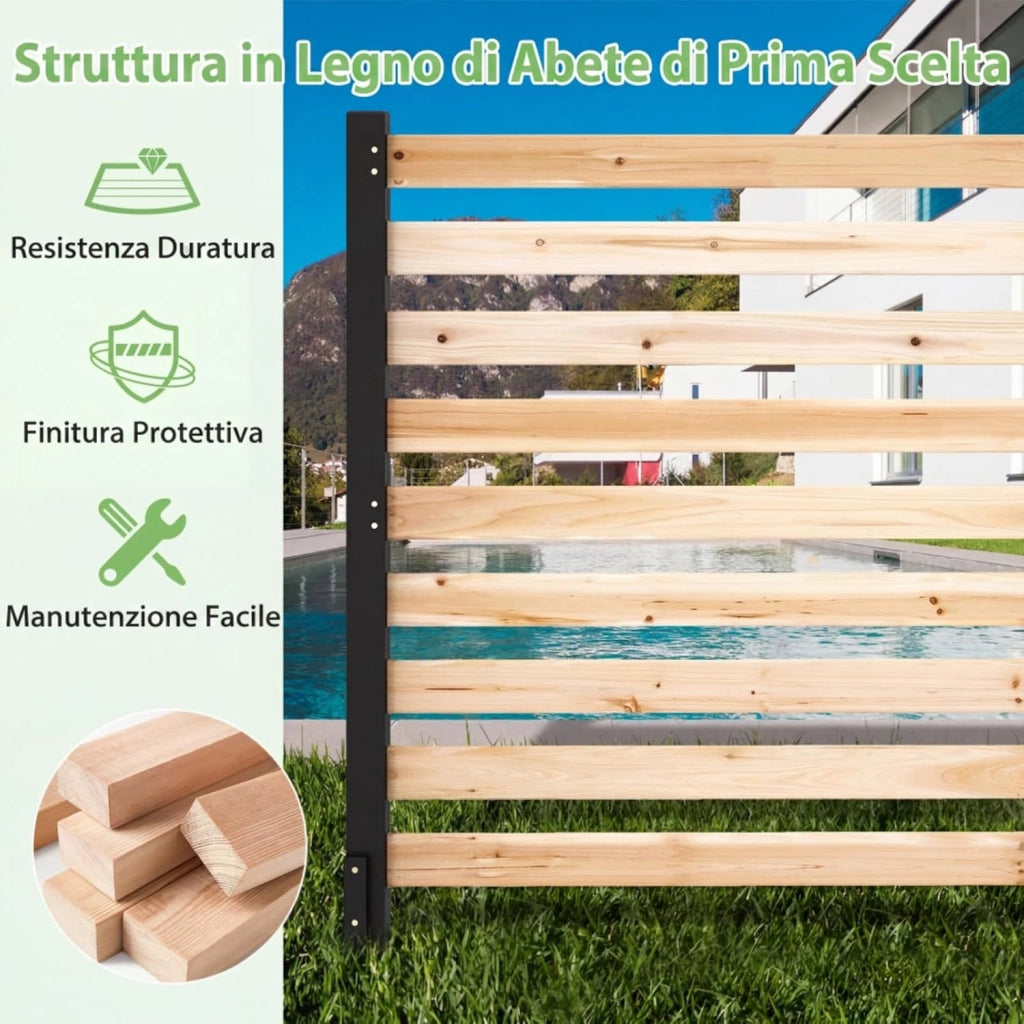 Recinzione da Giardino in Legno a 3 Pannelli con 3 Picchetti | Pannelli Frangivista a Doghe da Esterno per Condizionatore e Bidone Spazzatura, 98 x 107 cm