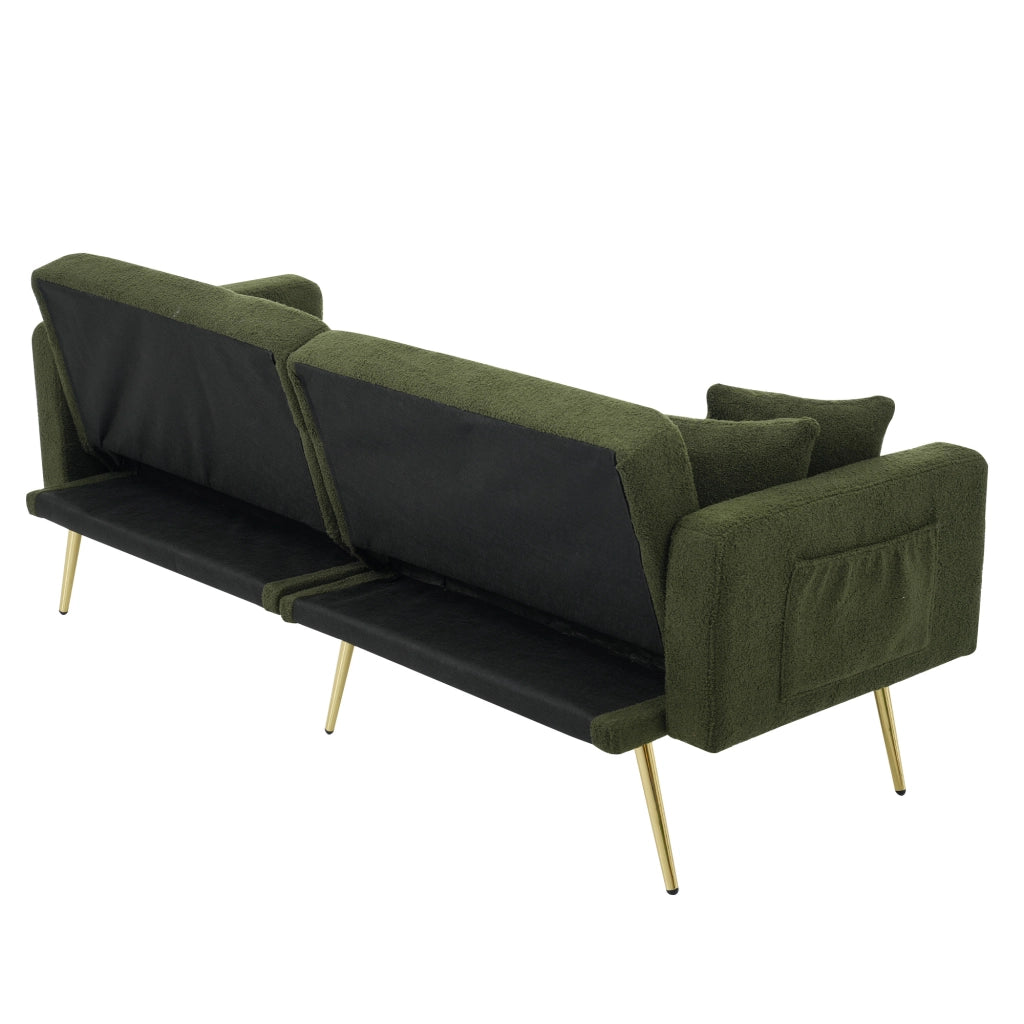 DIVANO LETTO reclinabile 175x64x72 cm verde antico con gambe dorate