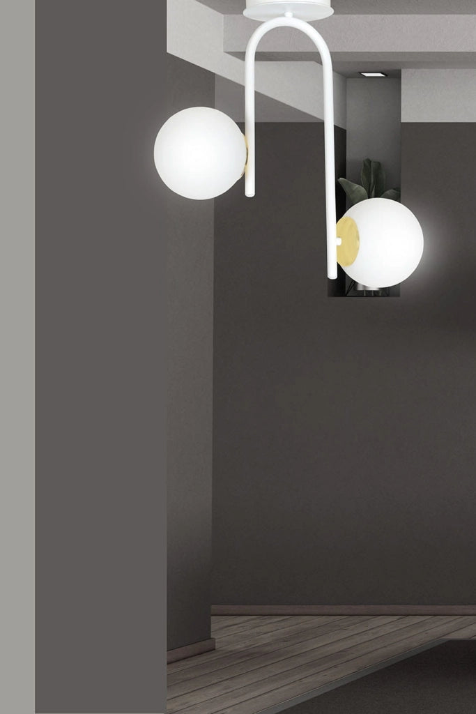 Plafoniera Emibig Ragnar 2 bianco oro vetro 2xE14 46cm