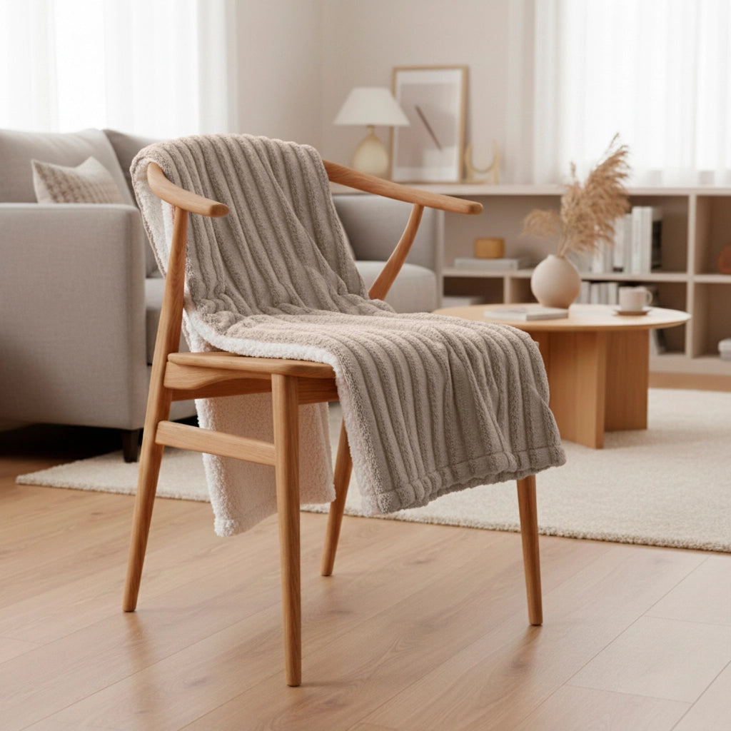 Coperta plaid in poliestere beige 130x170 cm - Collezione BERGIL